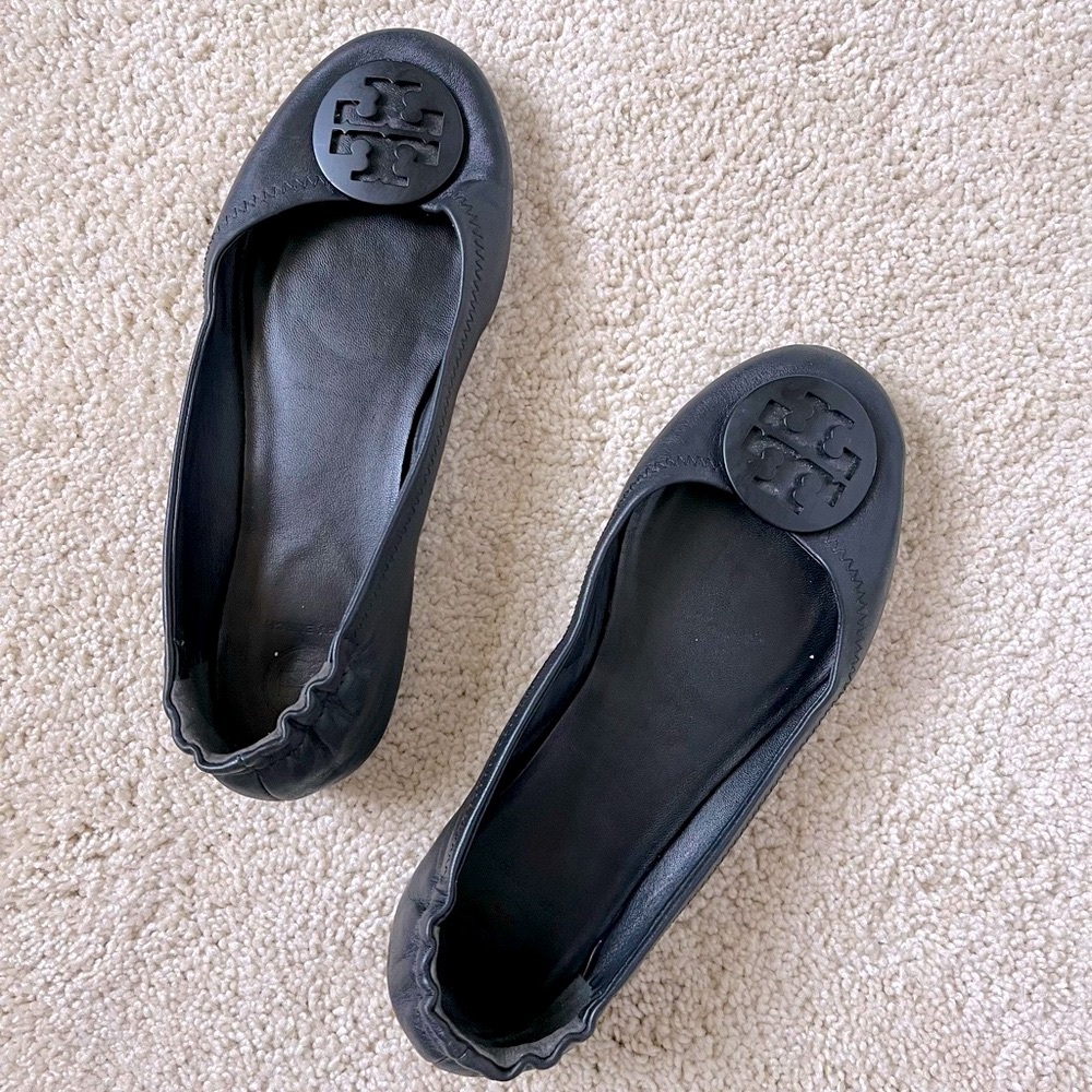 Tory Burch Minnie Travel black leather ballet flats sz 7